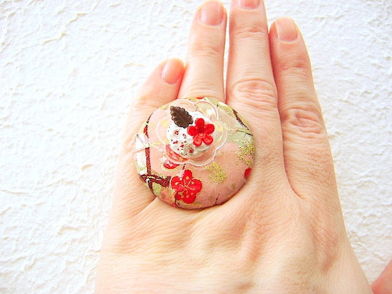 Food Ring Vanilla Ice Cream Chiyogami Paper Miniature Food Jewelry