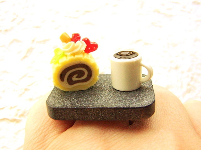 Coffee Ring Chocolate Roll Cake Miniature Food Jewelry