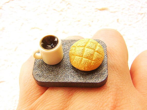 Coffee Ring Miniature Food Jewelry Melonpan Gifts Under 10