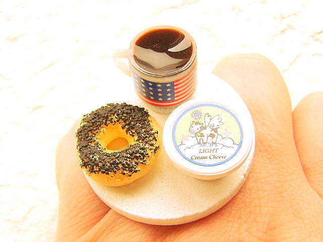 Coffee  Ring Bagel Cream Cheese Miniature Food Jewelry