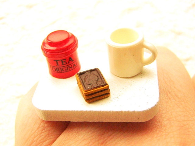 Tea Ring Miniature Food Jewelry Tea Chocolate Cookies
