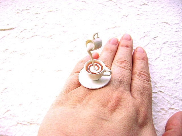 Tea Ring Miniature Food Jewelry Floating Ring Tea With Cream