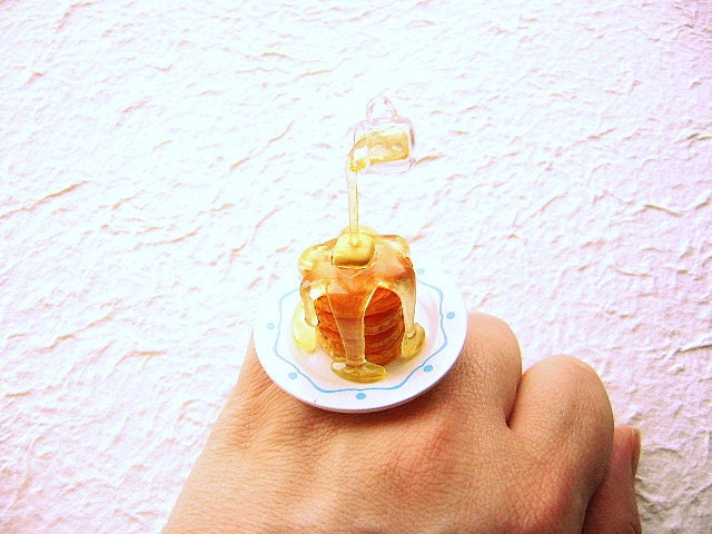 Kawaii Food Ring Pancakes With Syrup Floating Miniature Food Jewelry
