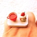 Tea Ring Cute Miniature Food Jewelry Tea and Strawberry Cake Ring