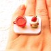 Tea Ring Cute Miniature Food Jewelry Tea and Strawberry Cake Ring