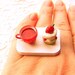 Tea Ring Cute Miniature Food Jewelry Tea and Strawberry Cake Ring