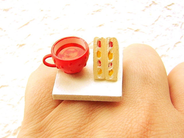 Food Ring Strawberry Tea Sandwich Miniature Food Jewelry