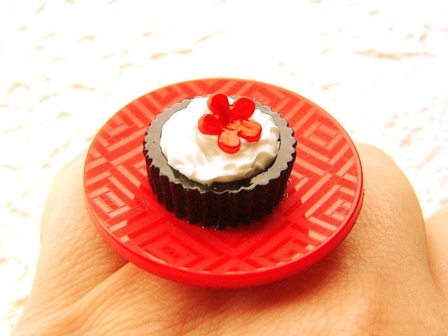 Bold  Ring Miniature Food Jewelry Chocolate Ice Cream Asian Flower