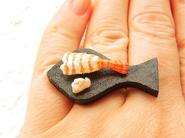 Food Ring Sushi Shrimp Ebi Miniature Food Jewelry