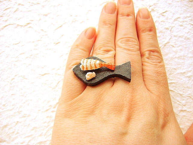 Food Ring Sushi Shrimp Ebi Miniature Food Jewelry