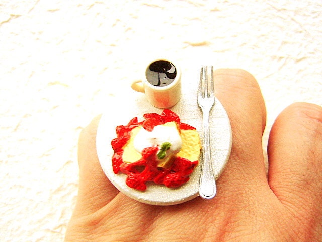 Kawaii Food Ring Coffee French Toast Miniature Food Jewelry