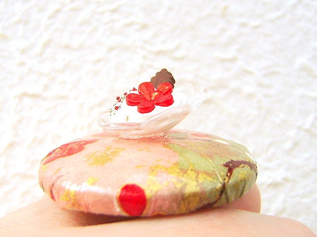 Food Ring Vanilla Ice Cream Chiyogami Paper Miniature Food Jewelry