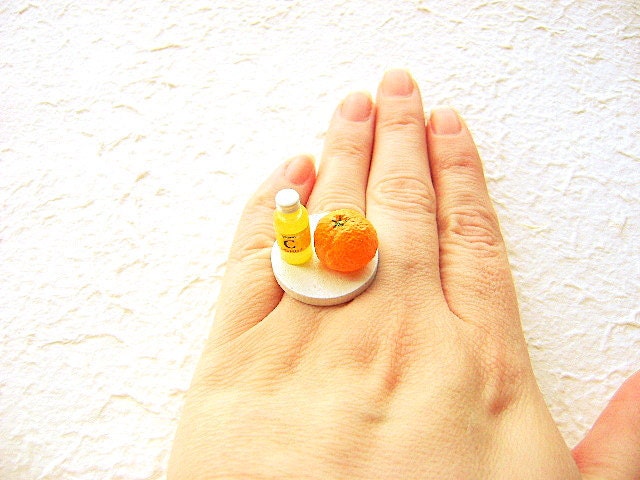 Kawaii Food Ring Orange Miniature Food Jewelry Fighting a Cold