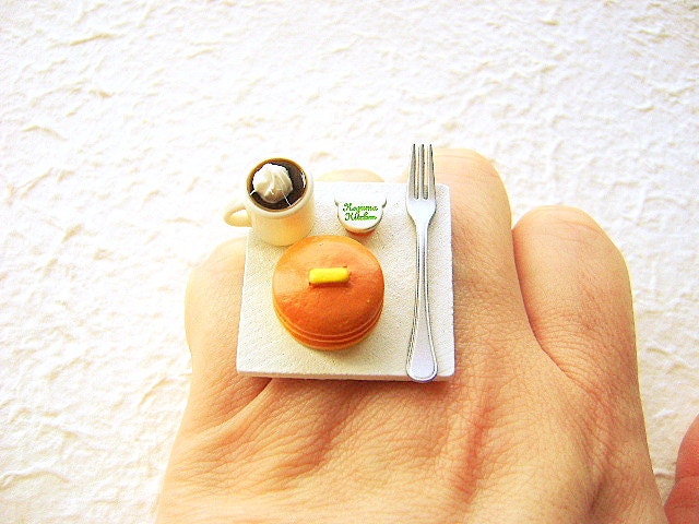 Miniature Food Ring Coffee Pancakes Cute Food Jewelry