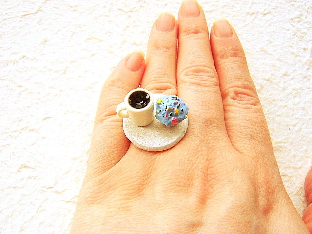 Cute Cupcake Ring Coffee Miniature Food Jewelry