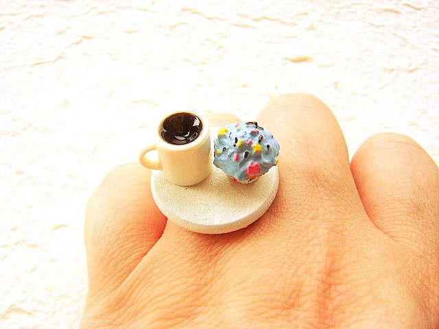 Cute Cupcake Ring Coffee Miniature Food Jewelry