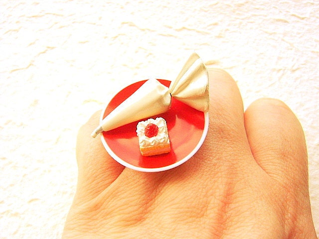 Kawaii Food Ring Icing Cake Miniature Food Jewelry