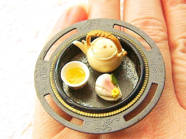 Traditional Japanese Food Ring Wagashi Green Tea Miniature Food Jewelry