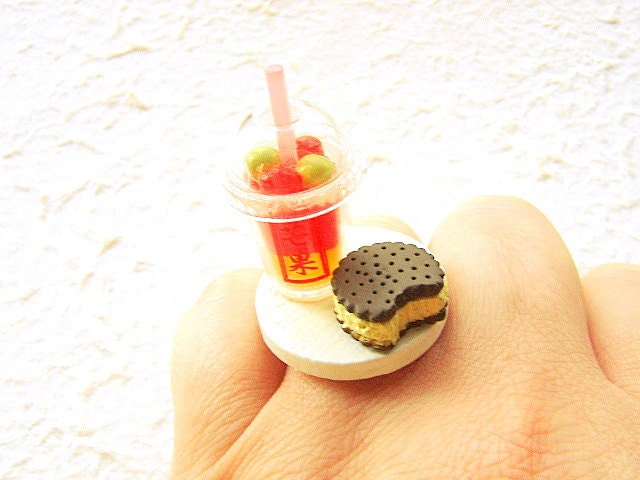 Miniature Food Ring Fruit Drink Ice Cream Sandwich Food Jewelry CIJ Christmas in July