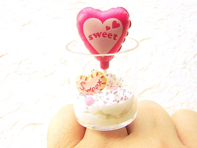 Miniature Food Ring Sweet Pink Hearts Food Jewelry