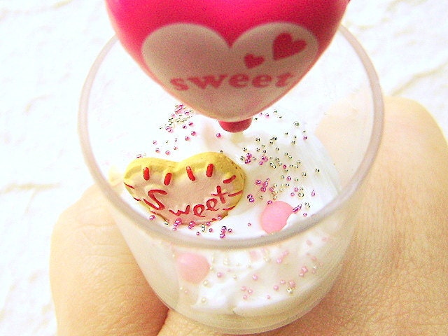 Miniature Food Ring Sweet Pink Hearts Food Jewelry