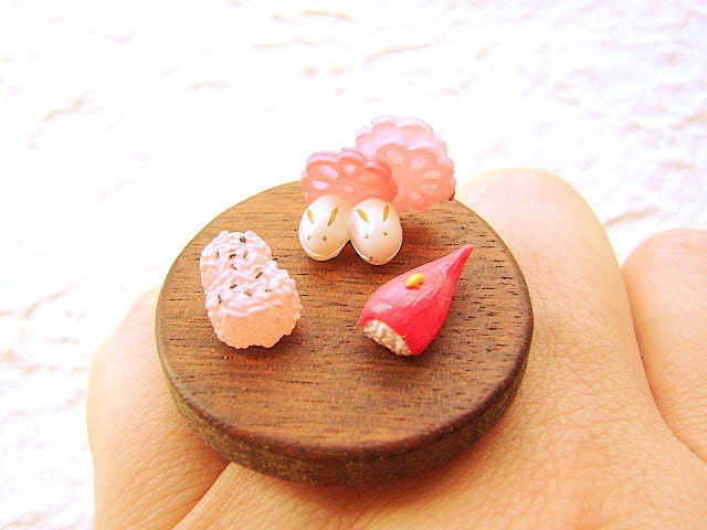 Kawaii Japanese Food Ring Miniature Food Jewelry Traditional