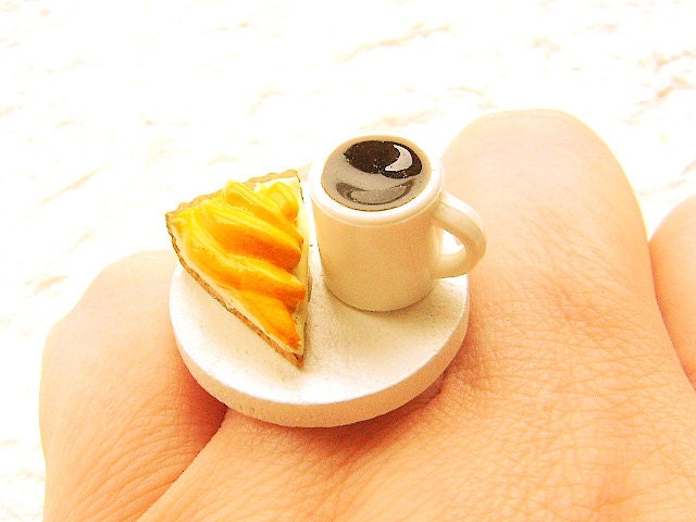 Cute Food Ring  Coffee Banana Pie  Miniature Food Jewelry