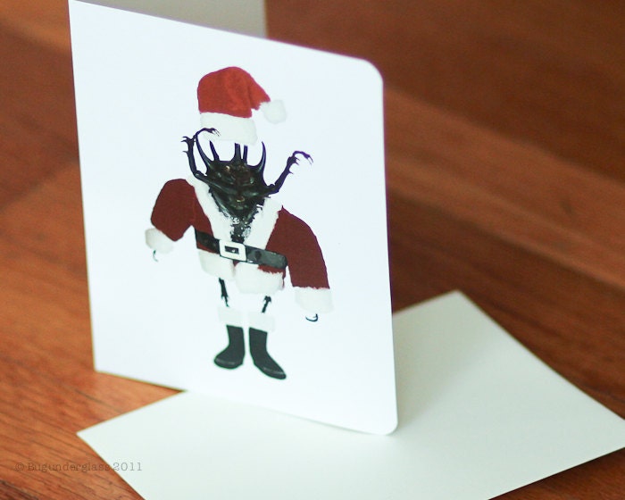 Blank Holiday Card Rhinocerous Beetle in Santa Suit