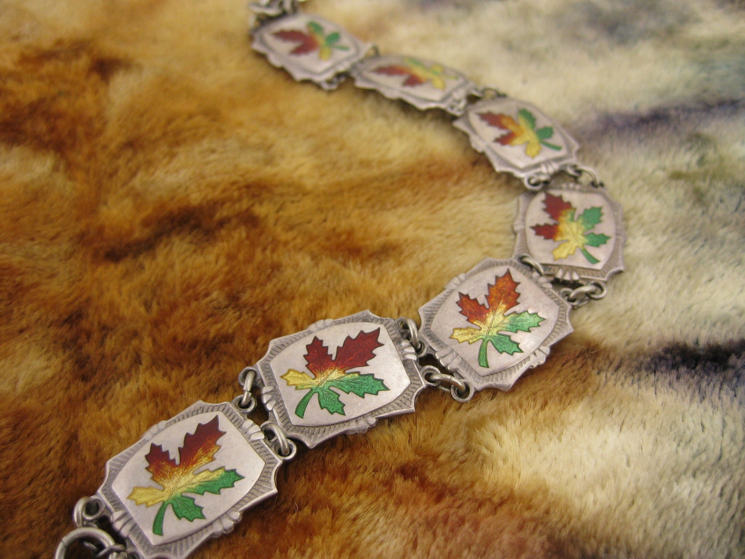 Bracelet - Sterling Silver - Enamel - Canada - Maple Leaf - Unisex Bracelet - Rainbow Colors - Winnipeg Etched -