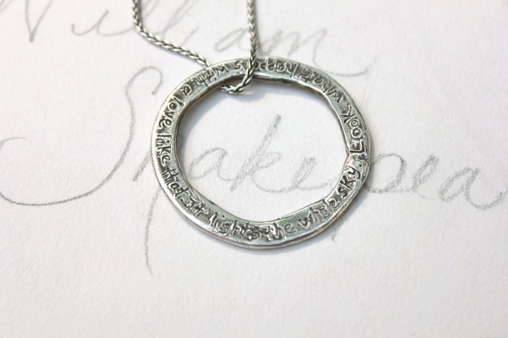 hafiz quote circle necklace .  bohemian eternity necklace . tudor rose love necklace . sterling silver engraved message . ready to ship