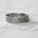 rustic bark wedding band ring with carved initials in hearts . simple personalized mens recycled silver wedding band