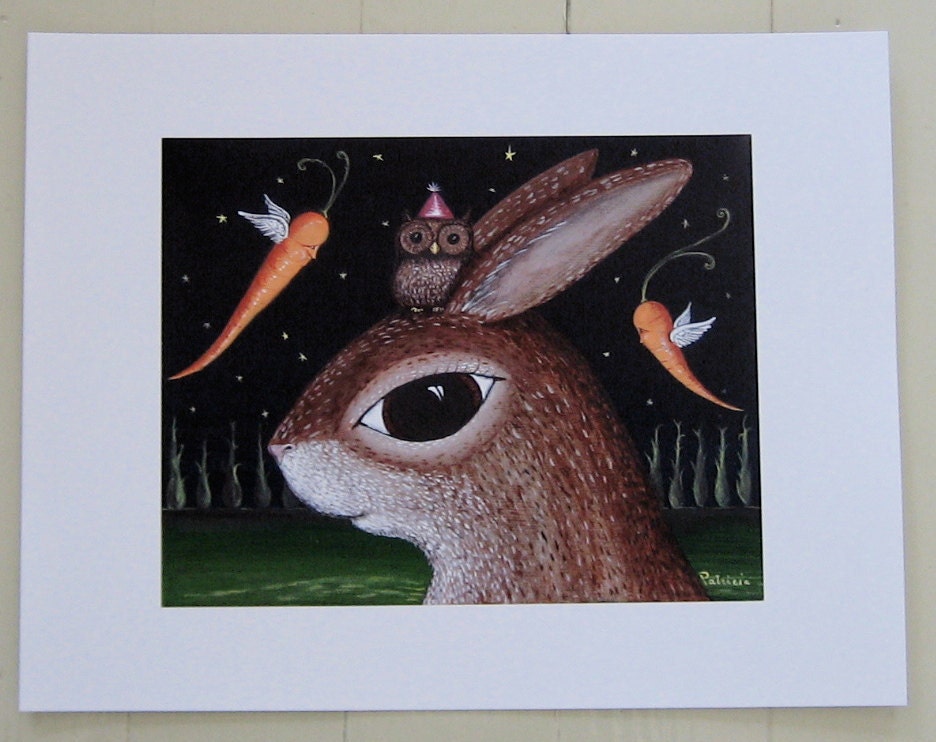 limited edition print of -Everything is Better With a Baby Owl on Your Head- painting by Patti Backer