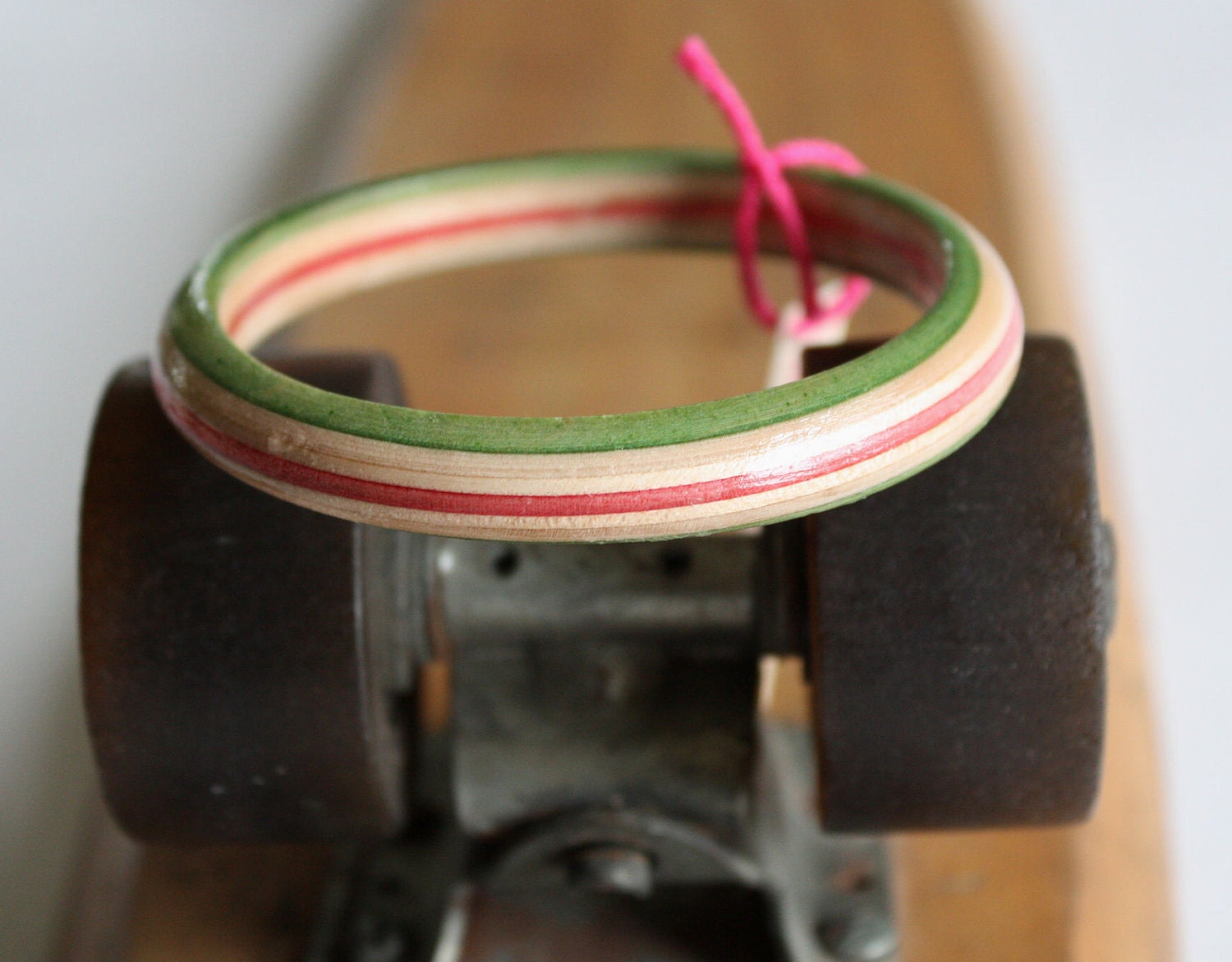 Recycled Skateboard Smooth Rail Bangle-Wish I Had a Watermelon