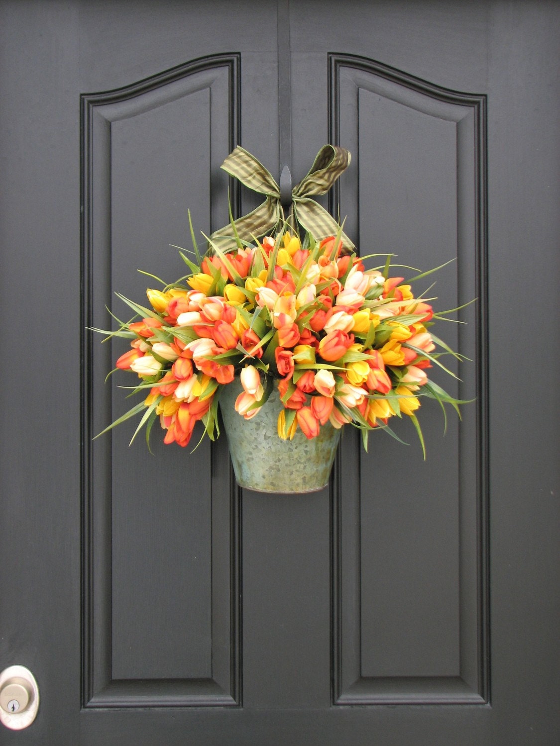 Spring Tulips - Bucket of Spring Tulips - Front Door Wreath
