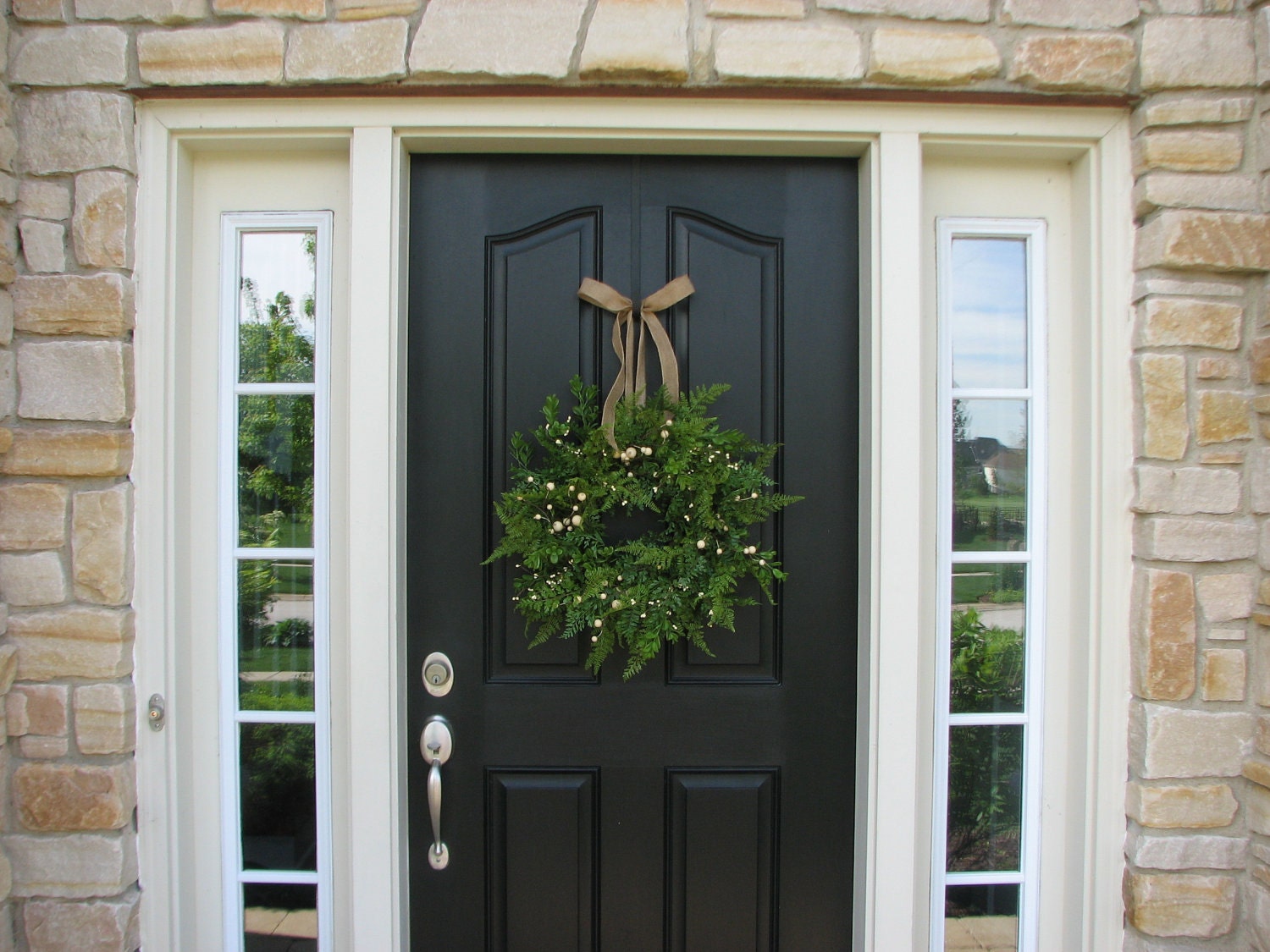 Spring Wreaths, Summer Wreaths, Boxwood, Fern and Burlap Bow for Year Round