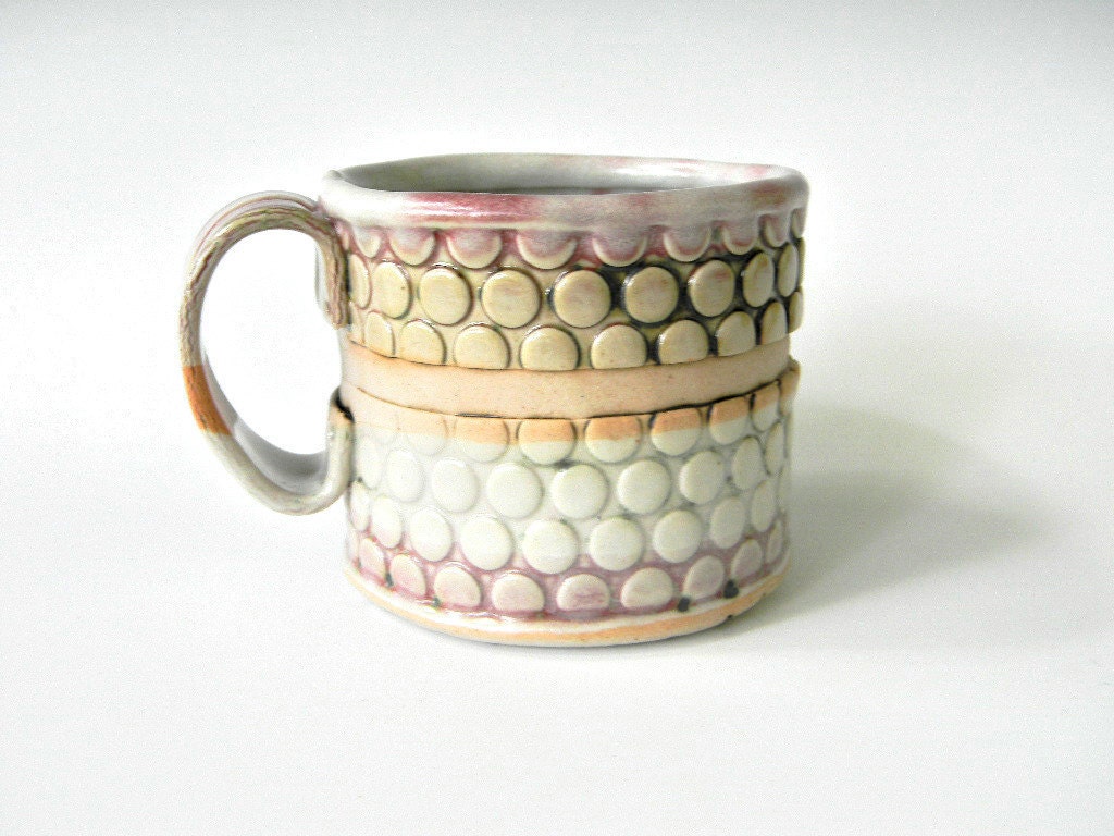 Hand Built Mug - Bubble Pattern-  MOTHER'S DAY SALE - Free  U . S . and Canadian Shipping