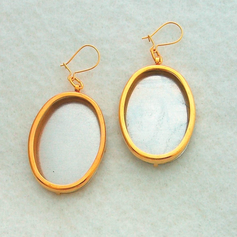Gold Tone Oval Earring Settings Frames Mountings 115G