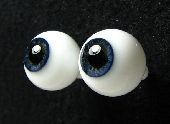14mm pair of German Blown Glass Eyes in "Starless Night"