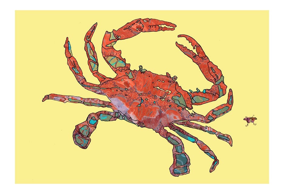 Crab Art Print  with Color Background