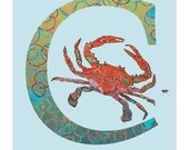 C Crab Alphabet Print in Light Blue