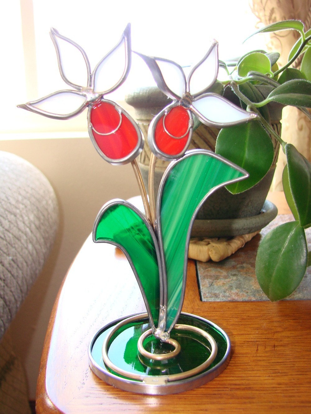Red Lady Slipper Orchid - Stained Glass