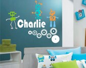 ROBOTS - vinyl robots- gears and personalized text or name