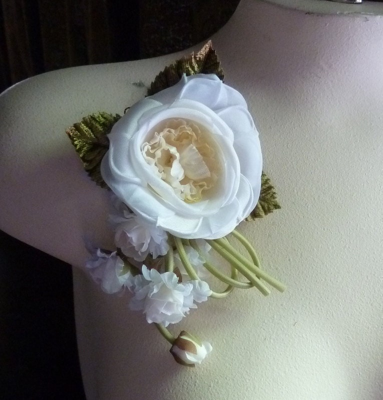 SALE Ivory Satin and Silk Floral Millinery Corsage for Hats, Sashes, Gowns