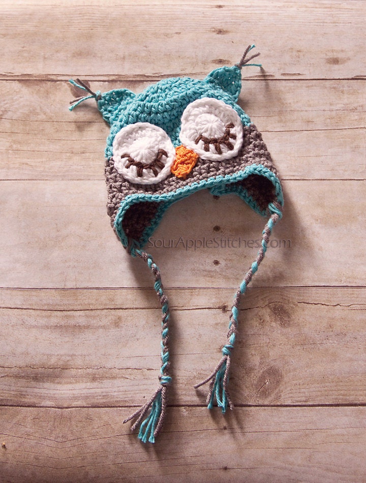 Custom Crochet Sleepy Owl Earflap Beanie