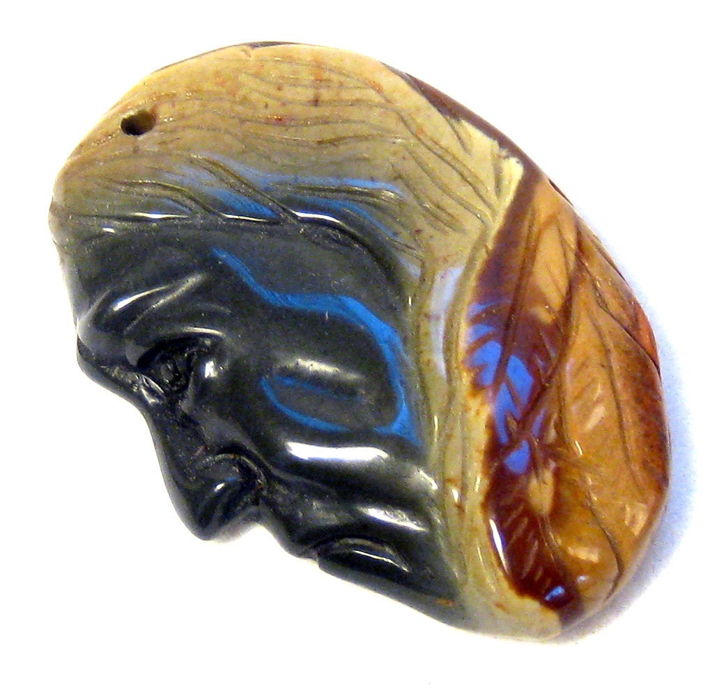 Picasso Jasper Carved Indian Pendant Focal Bead