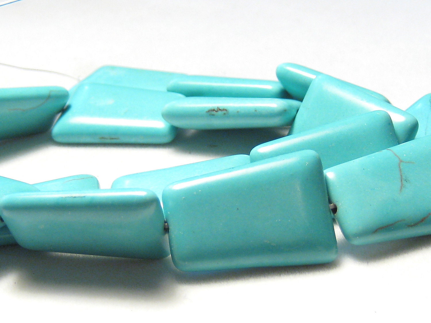 Blue Green Chalk Turquoise Puffed Trapezoid  Beads 25x18mm 15 inch strand