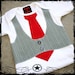 0-3M -- Gray striped Vest -- Red Tie -- White Short Sleeve Bodysuit