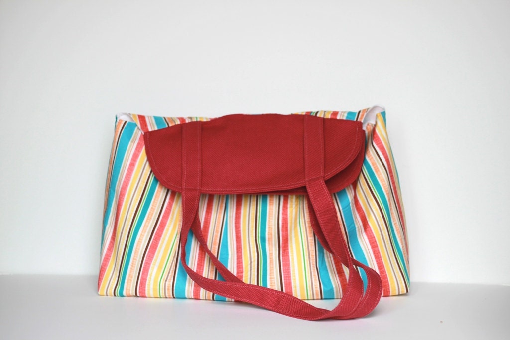 Coral, Yellow, and Blue Striped Show Off Bag. Large Purse. Oversize Handbag. Geometric. Candy Stripe