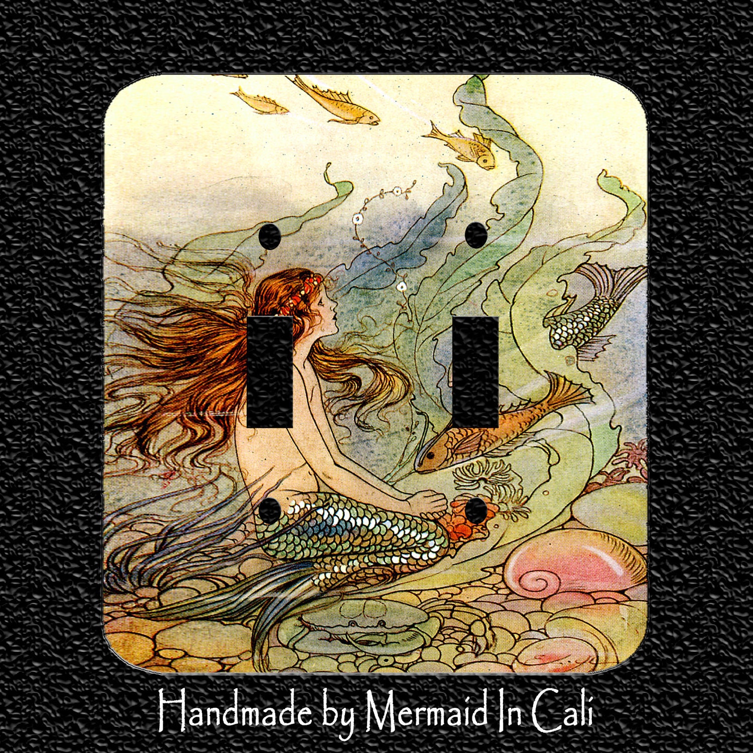 Double Switch Plate Cover Mermaid with Cherry Blossom Flowers and Bubbles