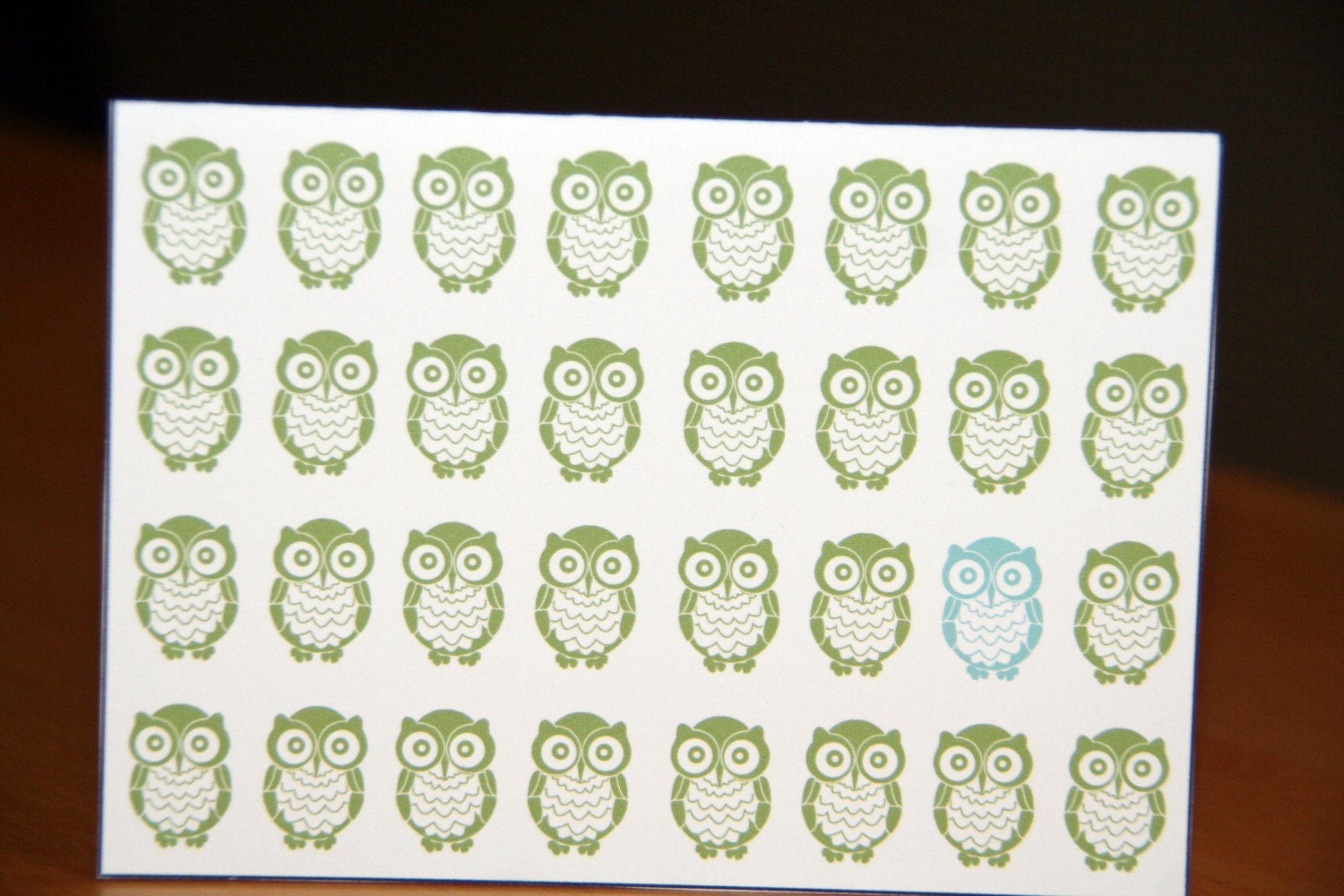 12 Blank A1 Owl Notecards in Green and Blue
